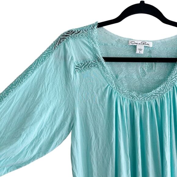 Oscar de la Renta Lace Trim Modal Midi Teal Nightgown PJs - Picture 3 of 7